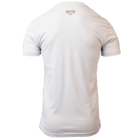Rear view of sand tee with PBR logo on upper back