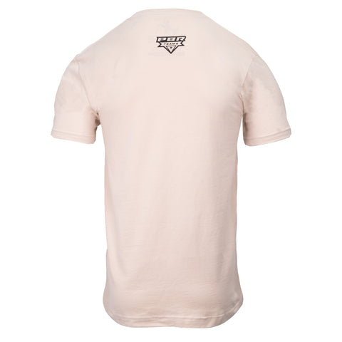 rear view of sand tee with black "PBR TEAMS" logo on upper back