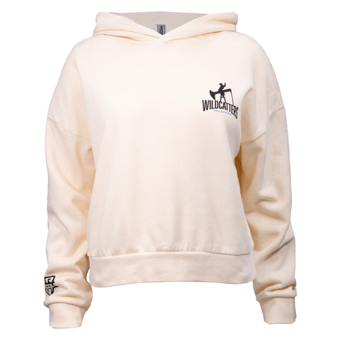 bone hoodie with wildcatters logo on left chest