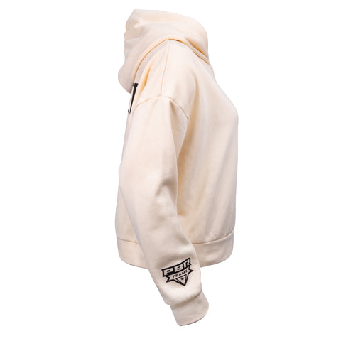 right sleeve of bone hoodie with black "PBR TEAMS" logo
